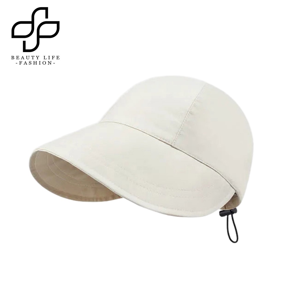Nón Rộng Vành Che Nắng Thoáng Khí Có Dây Rút Màu Trơn Thời Trang Mùa Hè Bảo Vệ Mặt Khỏi Ánh Nắng Mặt