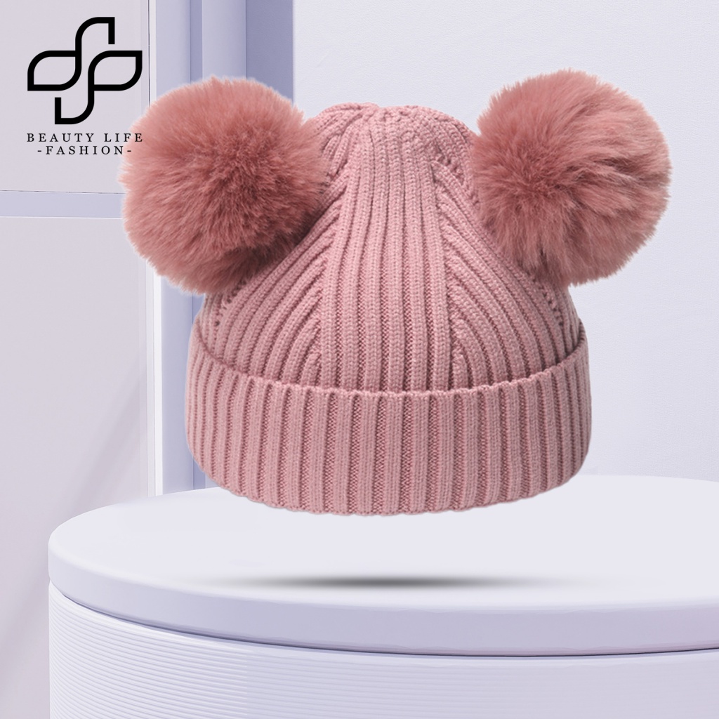 Bộ 2 Găng Tay / Mũ / Găng Tay Bóng Lông Siêu Mềm Dày Dặn Co Giãn Chống Lạnh Thời Trang Cho Bé Trai Và Gái