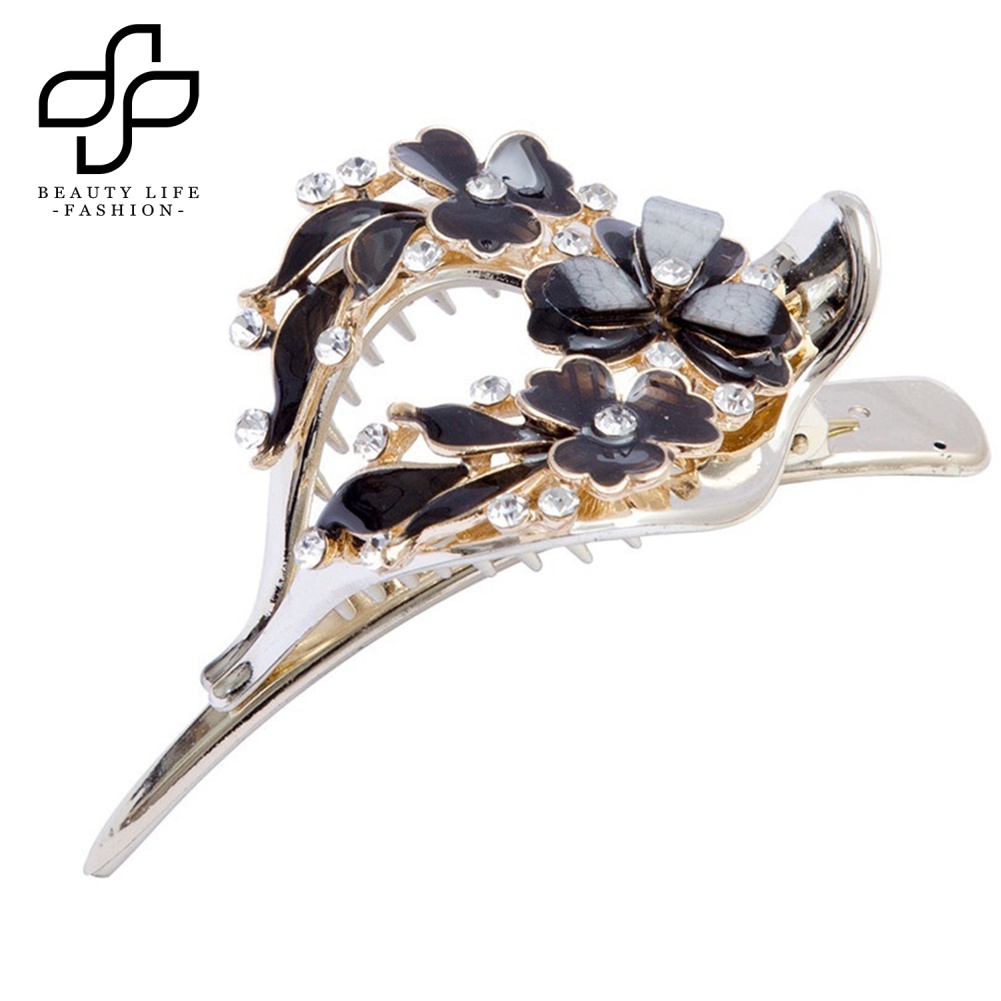 Kẹp Tóc Hình Hoa Tráng Men Đính Đá Thời Trang Cho Nữ