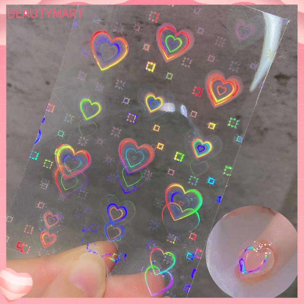 Bộ 3 Miếng Dán Móng Tay Hiệu Ứng Cực Quang Trái Tim DIY