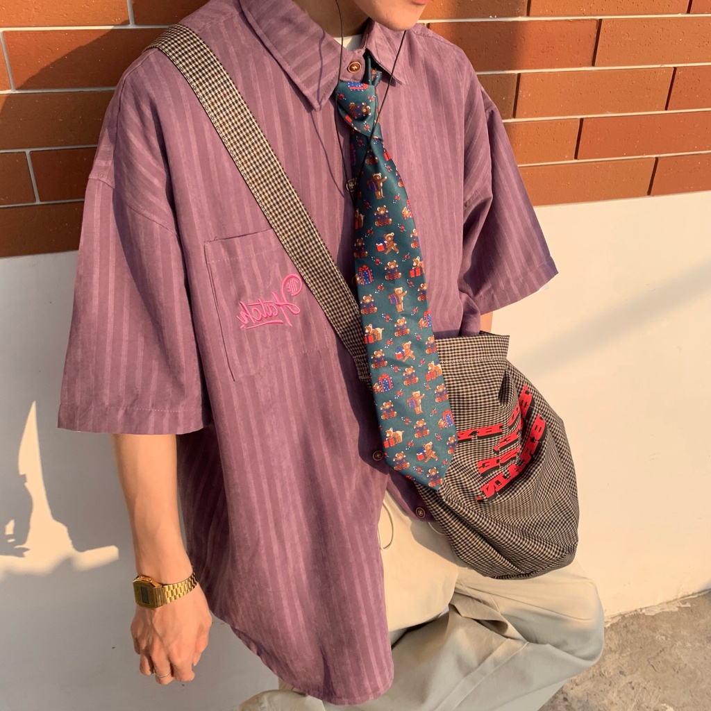 Áo Sơ Mi Ngắn Tay Kẻ Sọc Dọc Phong Cách Hong Kong Cổ Điển Thời Trang Mùa Hè C2 Homemade /