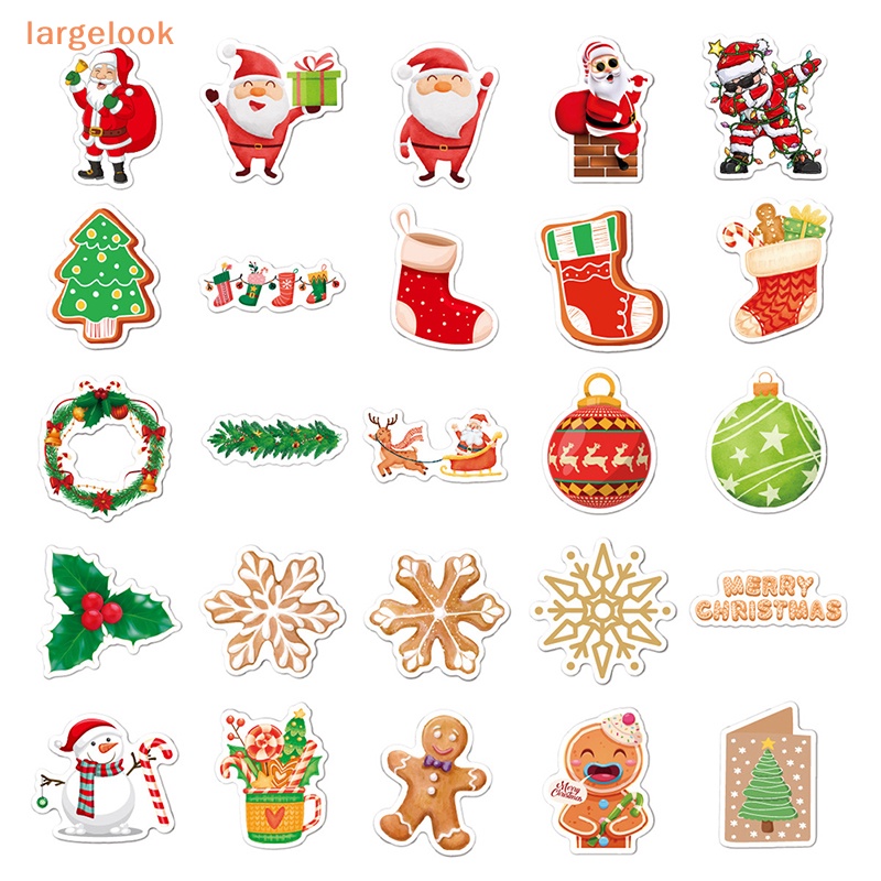 Bộ 50 Miếng Dán Trang Trí Laptop / Guitar / Ván Trượt Họa Tiết Giáng Sinh