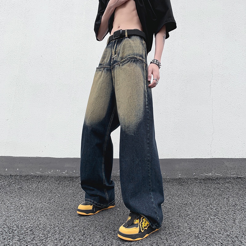 Quần Jean Dài Ống Rộng Phong Cách Retro Đường Phố Mỹ Cá Tính Cho Nam