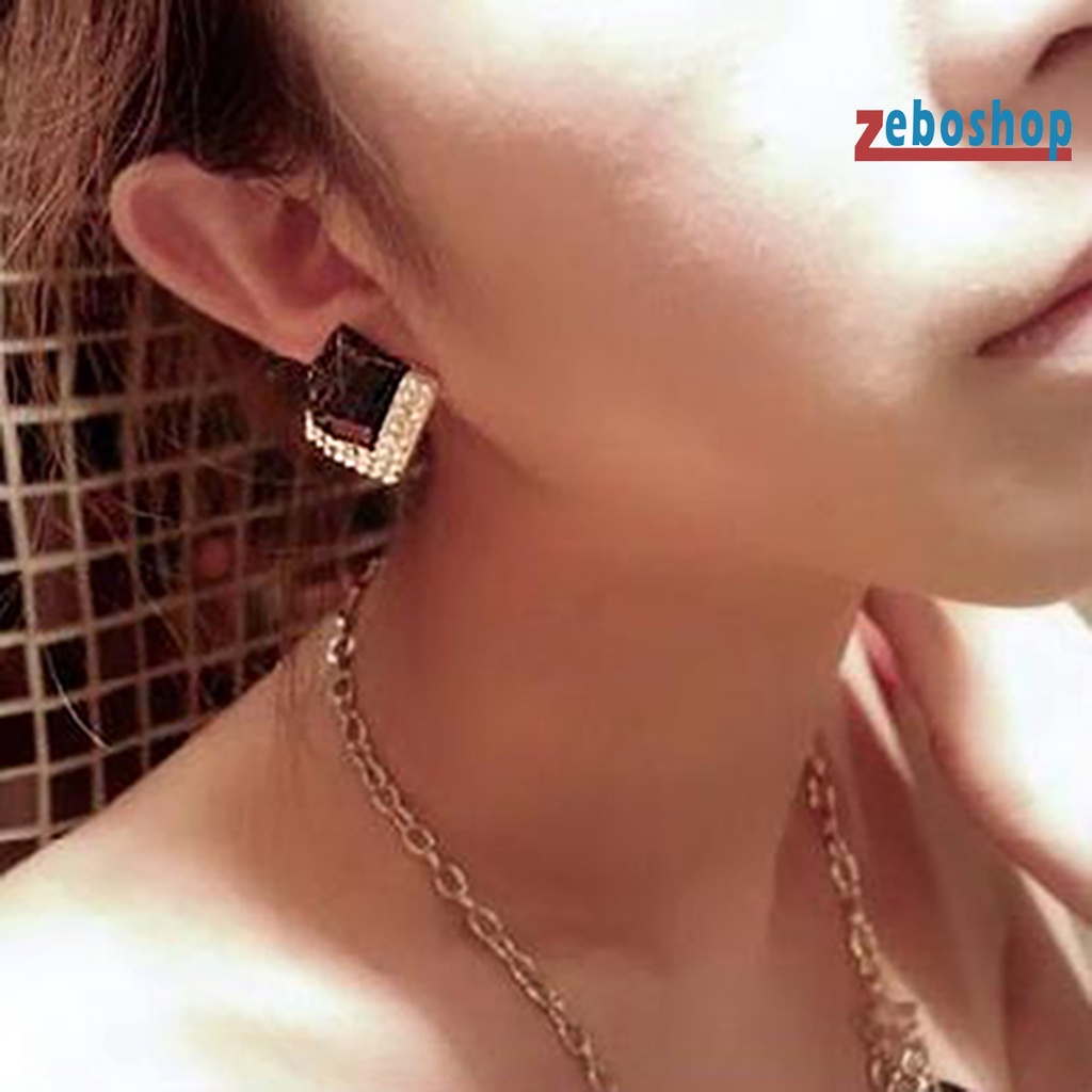 1 Đôi Bông Tai Hình Vuông Lấp Lánh Duyên Dáng Dành Cho Nam Và Nữ