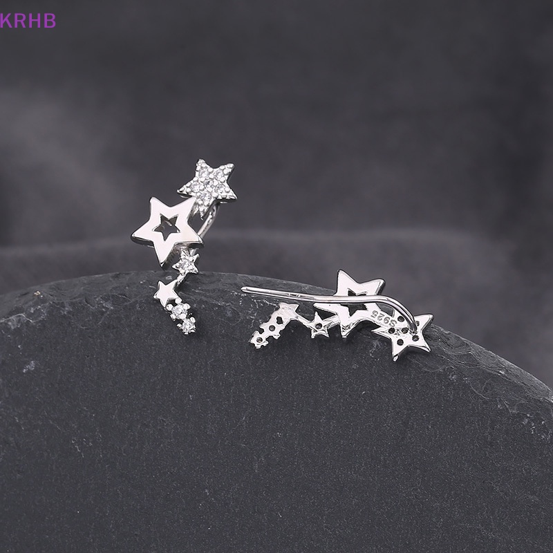 1 Đôi Bông Tai Dáng Dài Đính Đá Zircon Trắng Hình Ngôi Sao Phong Cách Đơn Giản Cho Nữ Mới