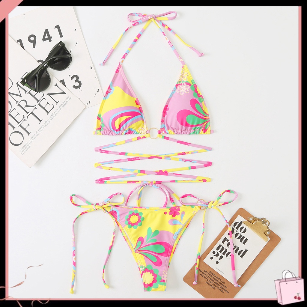 Bộ Đồ Bơi Bikini Lưng Cao In Hoa Có Đệm Nâng Ngực Thời Trang Mùa Hè