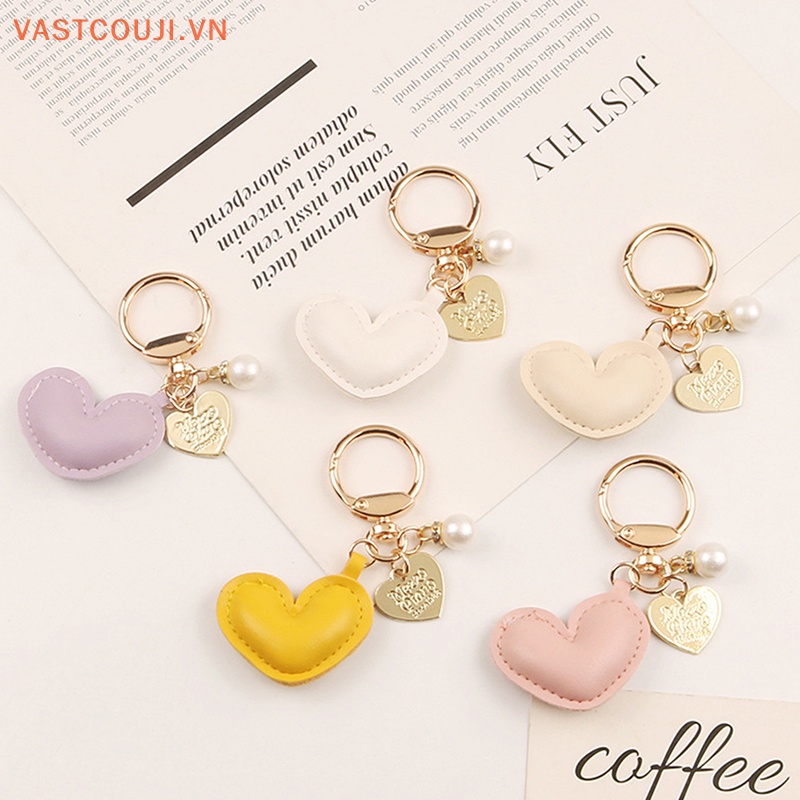 Móc Khóa Da PU Ánh Kim Hình Trái Tim Nhiều Màu Sắc Sáng Tạo Cho Nữ
