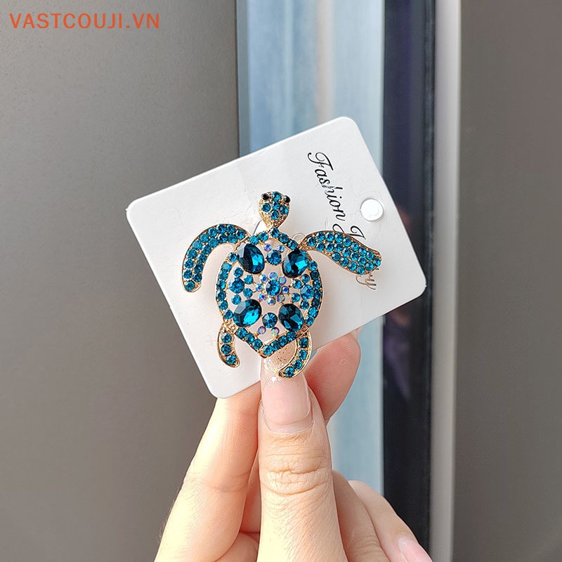 Ghim Cài Áo Hình Rùa Biển Đính Đá Pha Lê Xanh Dương Phong Cách Vintage Cho Nữ