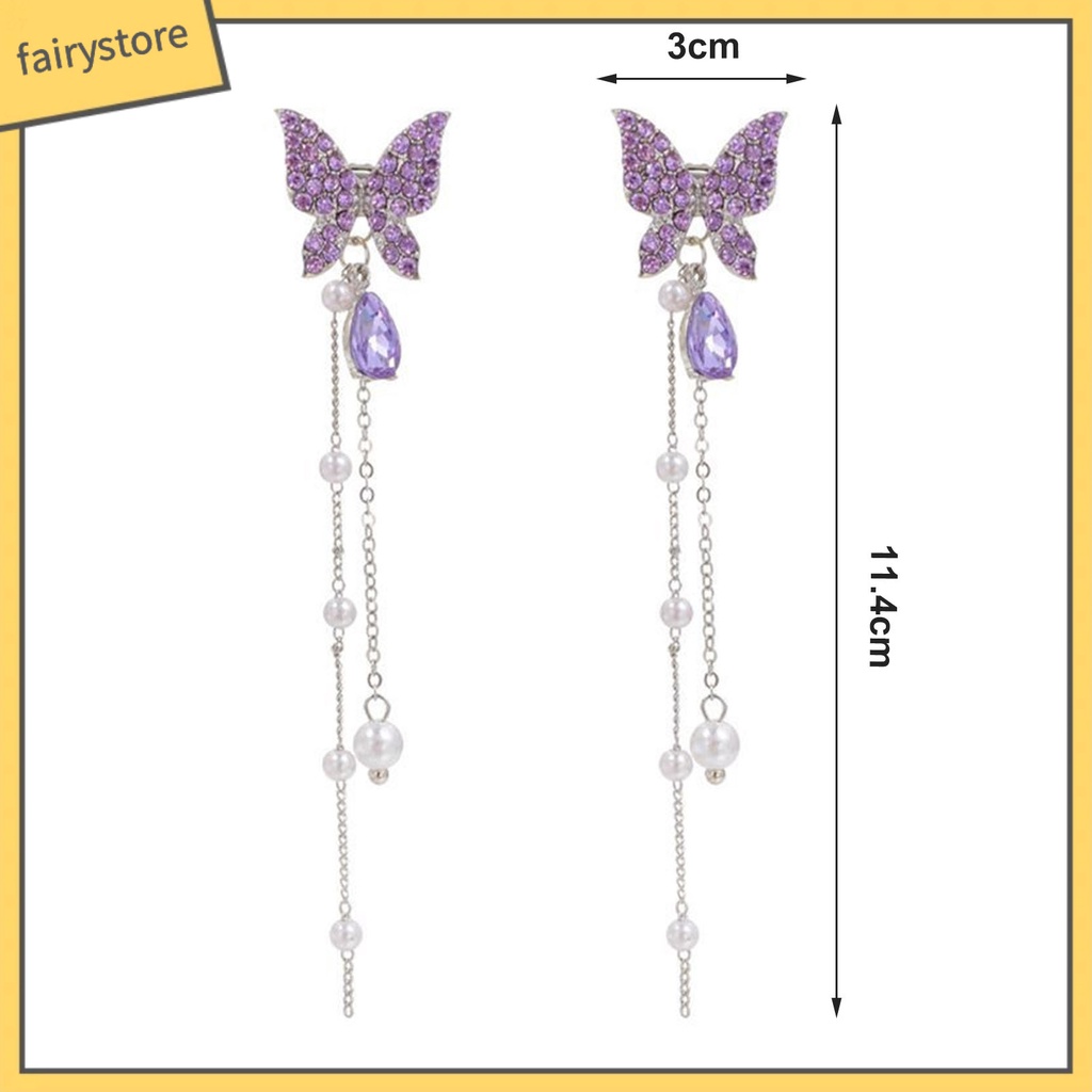 1 Cặp Bông Tai Hình Bướm Đính Ngọc Trai Giả Lấp Lánh Thanh Lịch Dành Cho Nữ