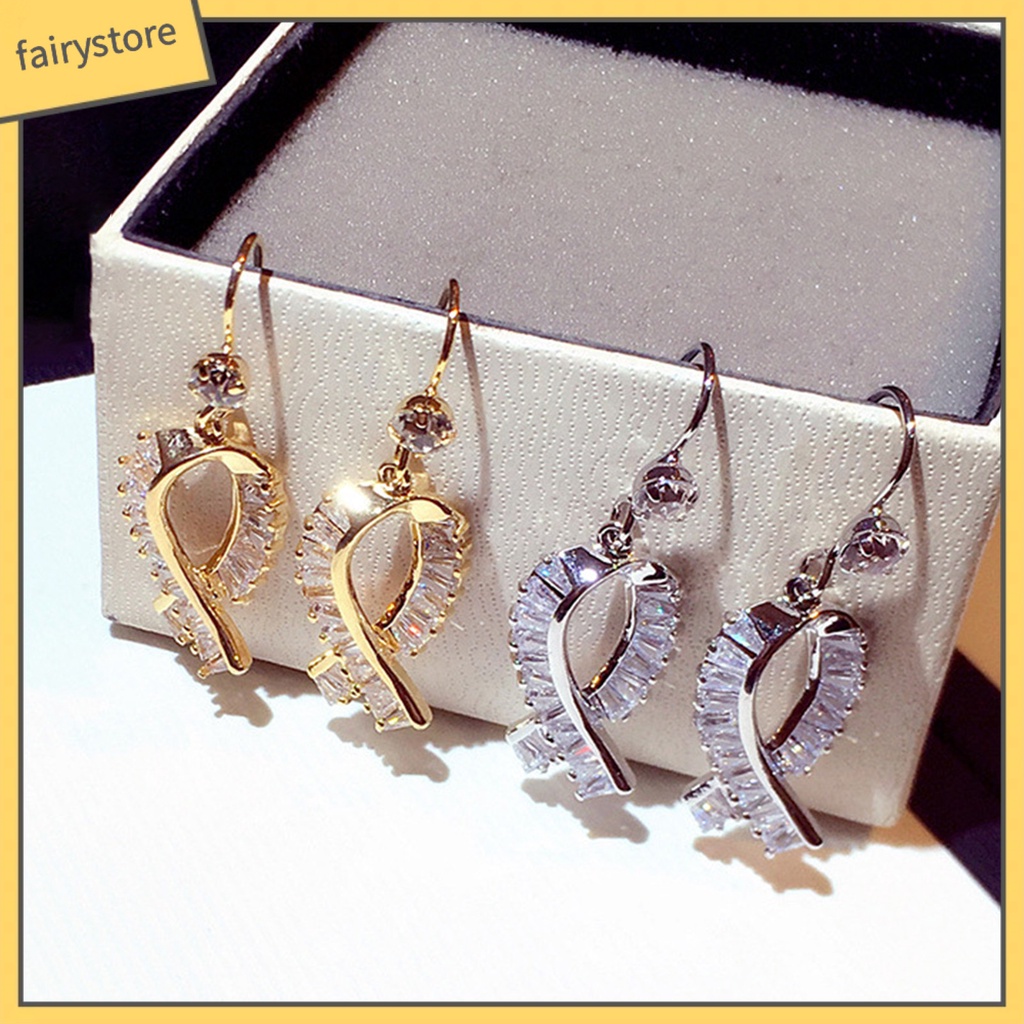 1 Đôi Bông Tai Hình Nơ Đính Đá Dáng Dài Trang Nhã