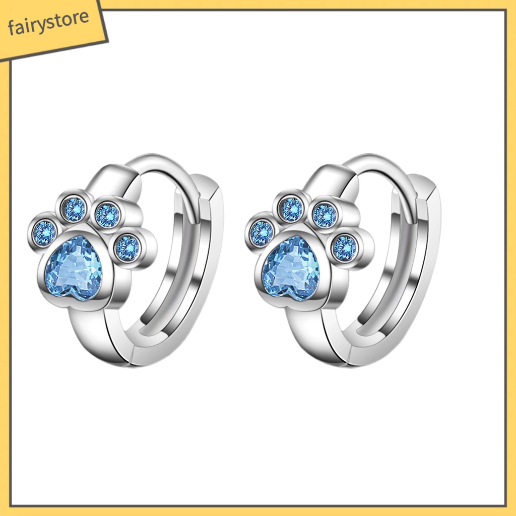 1 Đôi Bông Tai Xỏ Lỗ Hình Dấu Chân Động Vật Đính Đá Zircon Dễ Thương Lâu Trôi