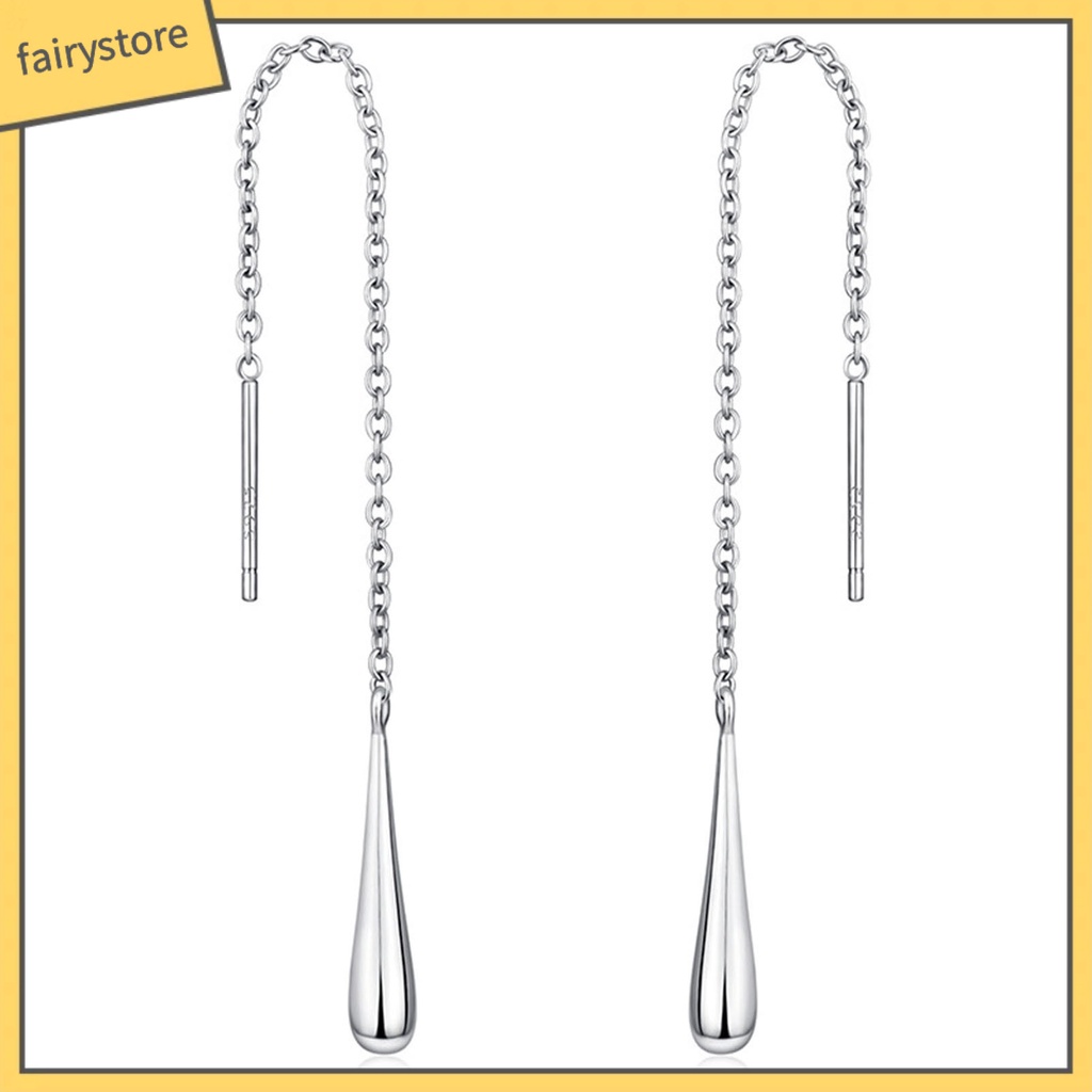 1 Đôi Bông Tai Mạ Bạc 925 Dáng Dài Hình Giọt Nước Đính Đá Thời Trang Dự Tiệc