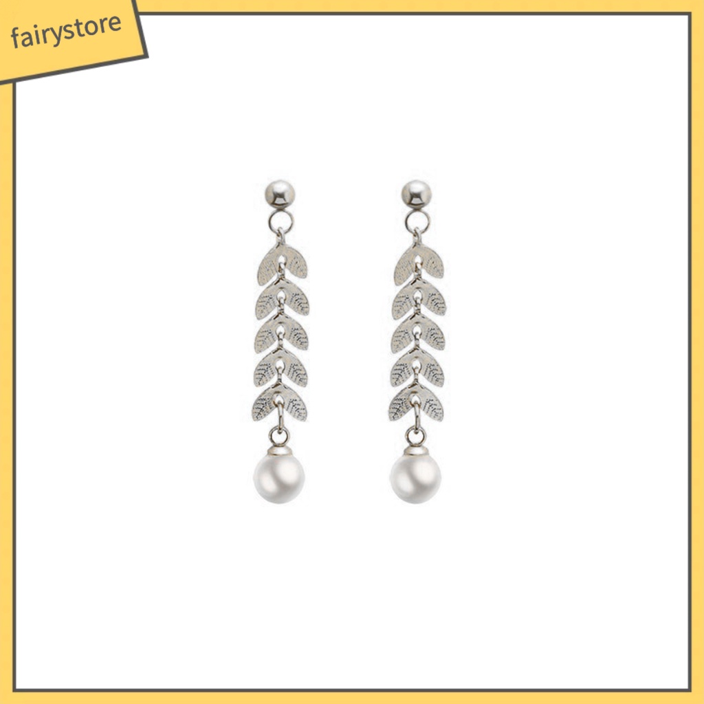 [FRO] 1 Đôi Bông Tai Đinh Tán Hình Học Đính Ngọc Trai Giả Sáng Bóng Dáng Dài Dễ Lên Màu Trang Trí Cho Nữ