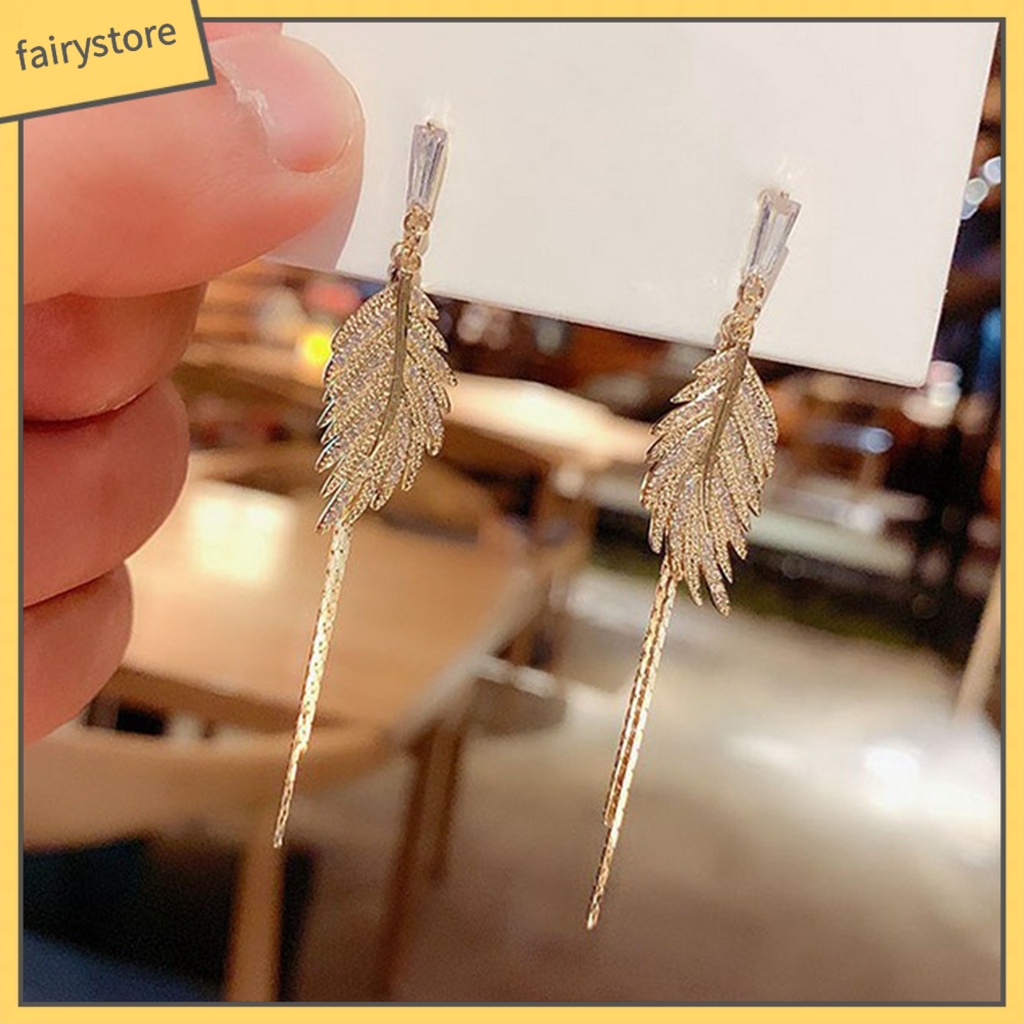 1 Đôi Bông Tai Hình Chiếc Lá Đính Đá Lấp Lánh Dành Cho Nữ