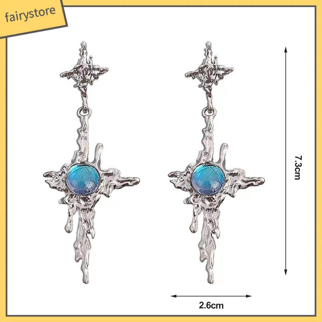 1 Đôi Bông Tai Dáng Dài Bằng Kim Loại Đính Đá Mặt Trăng Phong Cách Hip Hop Thời Trang Cho Nữ