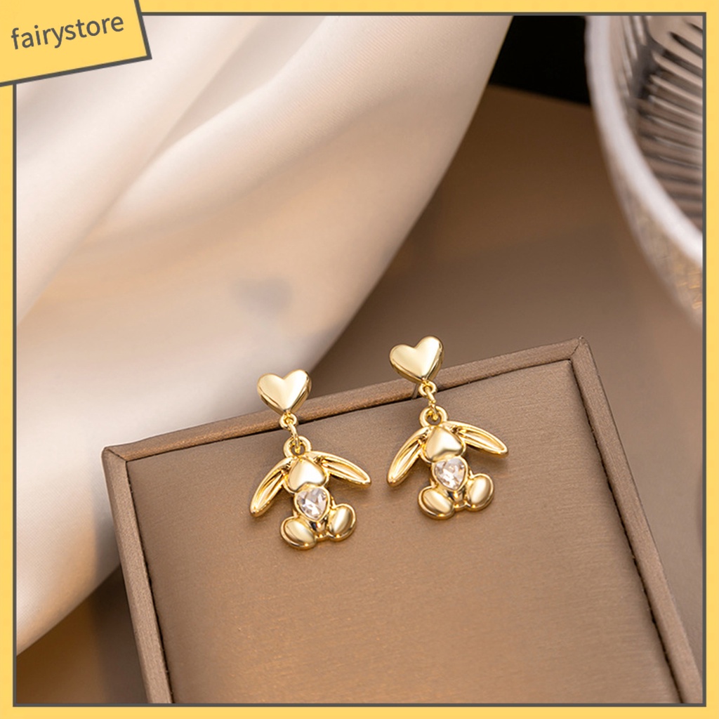 1 Đôi Bông Tai Hình Thỏ Bằng Hợp Kim Đính Đá Zircon Sang Trọng