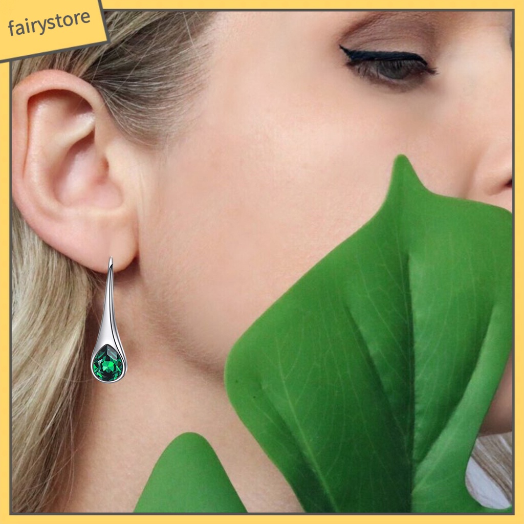 1 Đôi Bông Tai Hình Giọt Nước Đính Đá Thời Trang