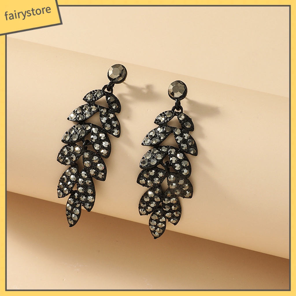 1 Đôi Bông Tai Hình Chiếc Lá Đính Đá Phong Cách Vintage Dành Cho Nữ