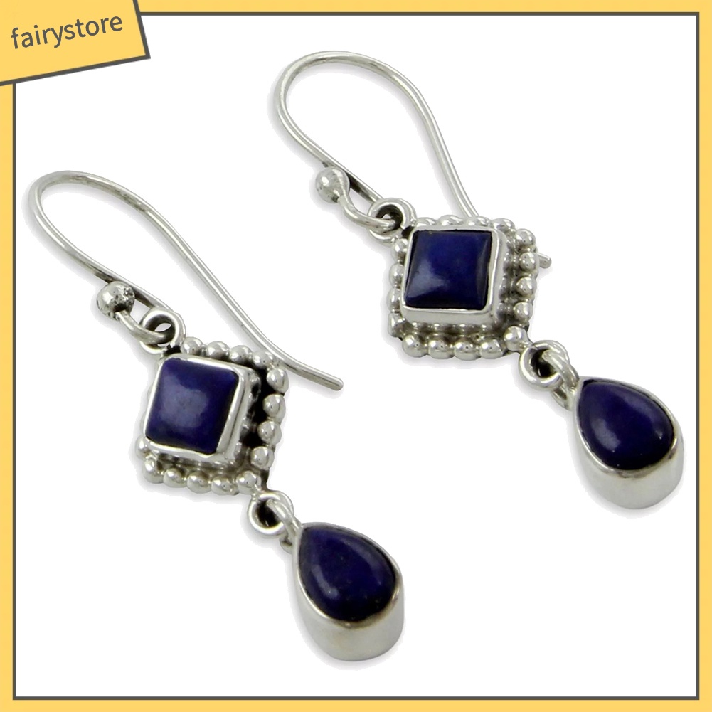 Khuyên Tai Móc Trang Sức Hình Quả Lê / Vuông Đính Đá Nhân Tạo Phong Cách Vintage