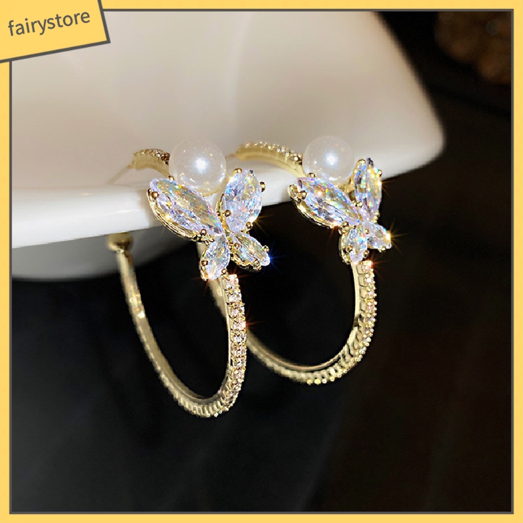 1 Đôi Bông Tai Hình Chữ C Đính Ngọc Trai Giả Thời Trang Dành Cho Nữ