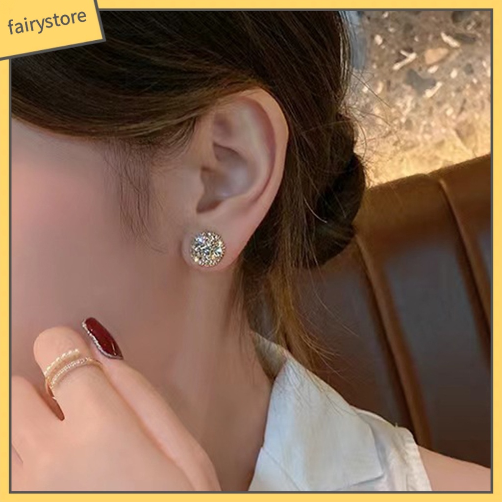 1 Đôi Bông Tai Đính Đá Giả Hình Khối Không Cần Xỏ Lỗ