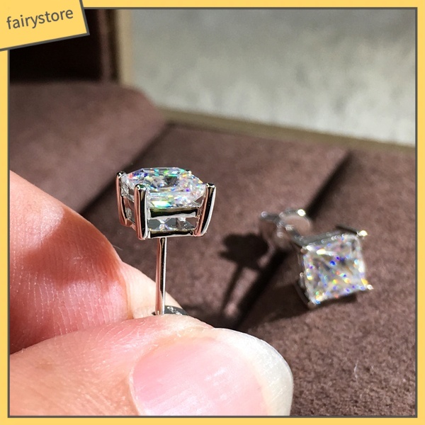 Đôi Khuyên Tai Đính Đá Zirconia Hình Vuông Mini Thời Trang Cho Nữ