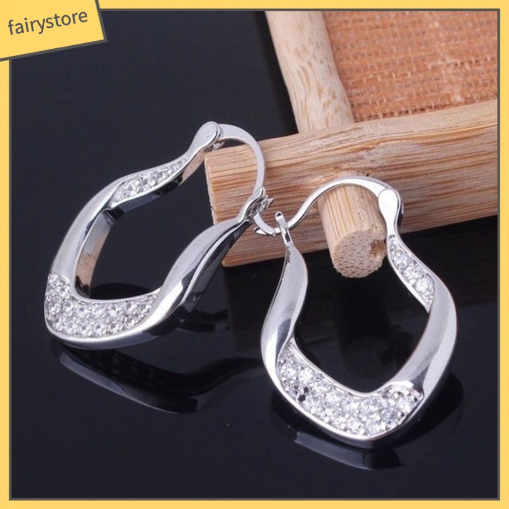 Bông Tai Dáng Dài Hình Khối Đính Đá Zircon Thời Trang Cho Nữ