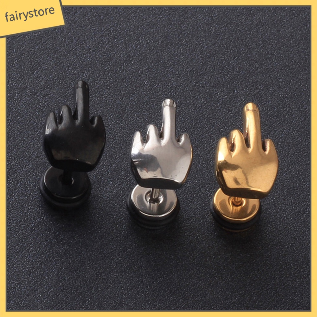 1 Đôi Khuyên Tai Hình Ngón Tay Giữa Bằng Thép Không Gỉ Không Gây Dị Ứng Phong Cách Punk Hiphop Thời Trang Cho Nam Và Nữ