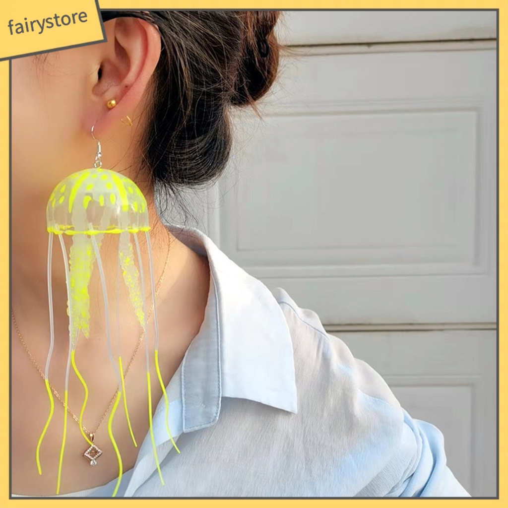 [FRO] 1 Đôi Bông Tai Dáng Dài Tua Rua Hình Sứa Màu Sắc Tươi Sáng Thời Trang Kỳ Nghỉ Cho Nữ