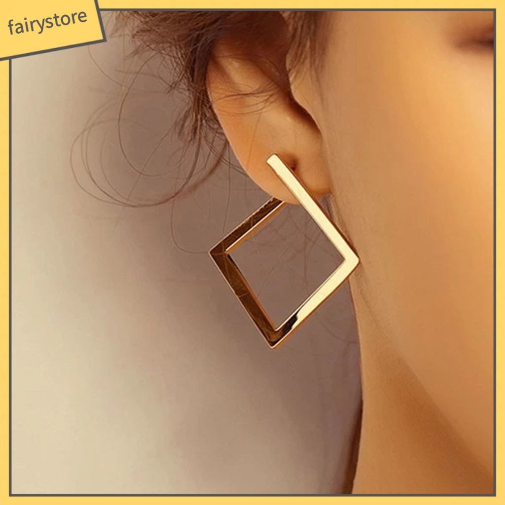 1 Đôi Bông Tai Hình Vuông Cỡ Lớn Thiết Kế Tối Giản Thời Trang Cho Nữ