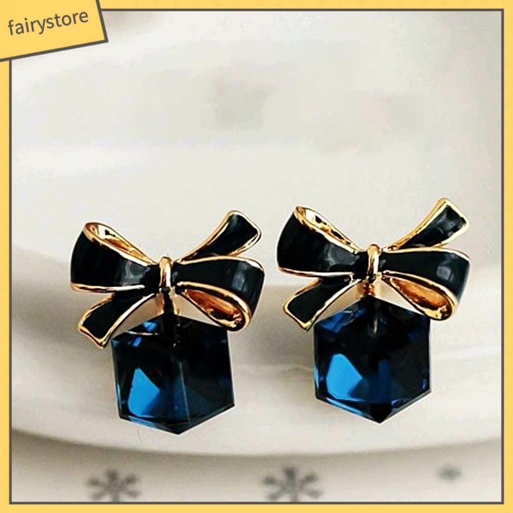 1 Đôi Bông Tai Hình Nơ Đính Pha Lê Giả Thời Trang Dành Cho Nữ