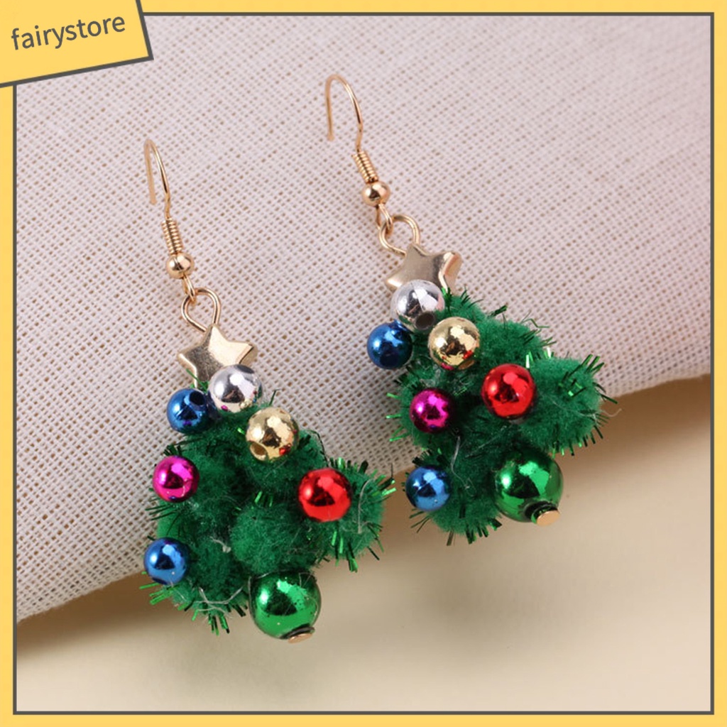 [FRO] Bông Tai Chuỗi Hạt Pha Lê Nhân Tạo Trọng Lượng Nhẹ Hình Cây Thông Giáng Sinh Nhiều Màu Sắc Dễ Phối Đồ