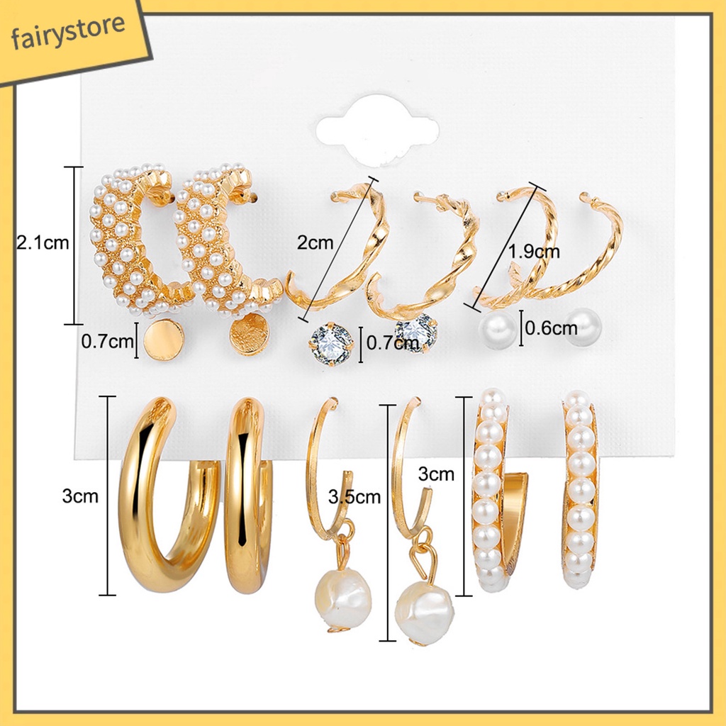 Set 9 Đôi Bông Tai Tròn Đính Đá / Ngọc Trai Giả Thời Trang Cho Nữ