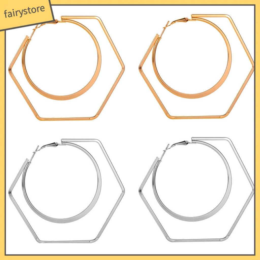 1 Đôi Bông Tai Hình Lục Giác / Tròn Lớn Độc Đáo Thời Trang Cho Nữ