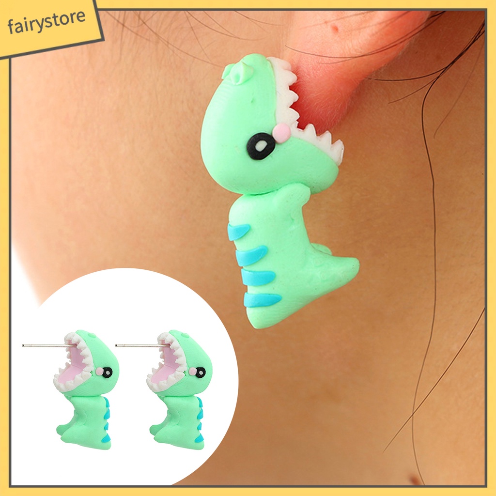 Bông Tai Hình Khủng Long Hoạt Hình 3D Bằng Đất Sét Polymer Dành Cho Nữ