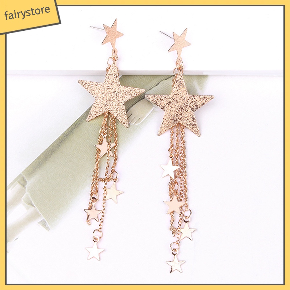 Bông Tai Chuỗi Dài Hình Ngôi Sao Năm Cánh Thời Trang Dành Cho Nữ