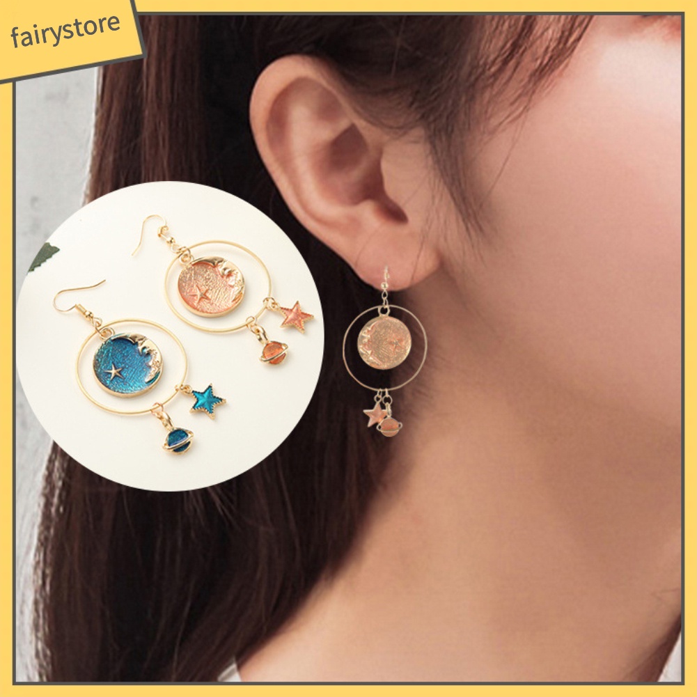 Bông Tai Hình Tròn / Ngôi Sao / Mặt Trăng Thời Trang Cho Nữ