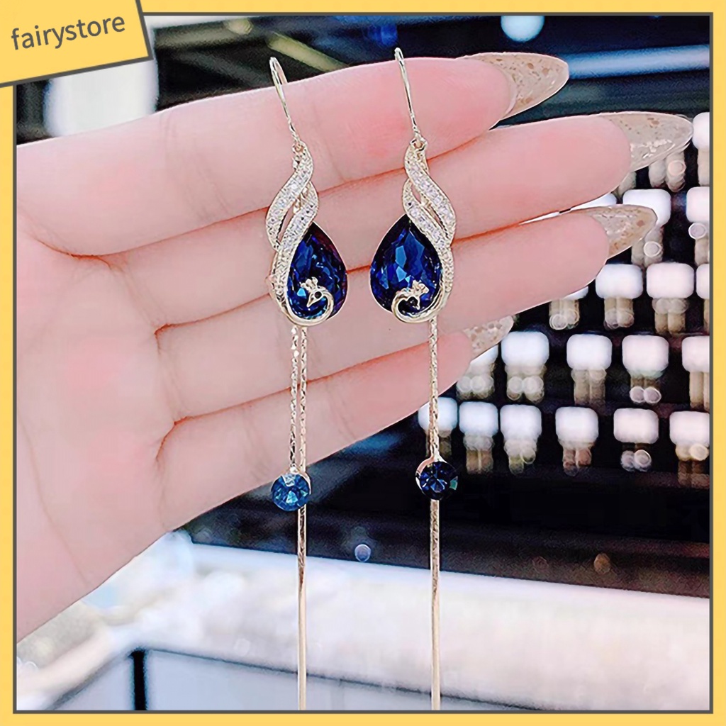 1 Đôi Bông Tai Hình Chim Công Lấp Lánh Tinh Tế Thời Trang