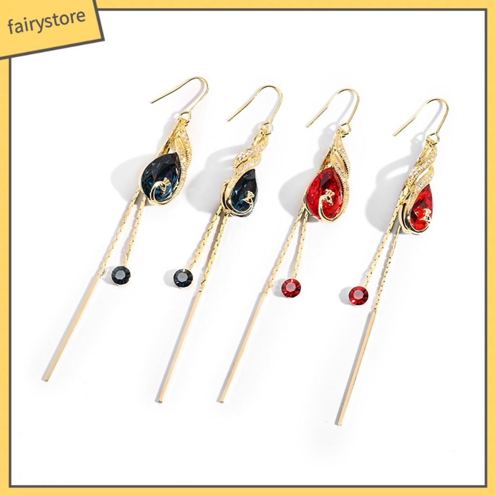 1 Đôi Bông Tai Hình Chim Công Lấp Lánh Tinh Tế Thời Trang