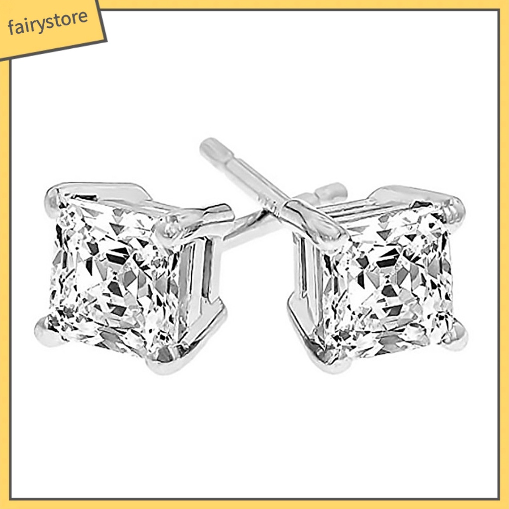 1 Đôi Bông Tai Mạ Bạc Đính Đá Zircon Hình Vuông Thanh Lịch Dành Cho Nữ