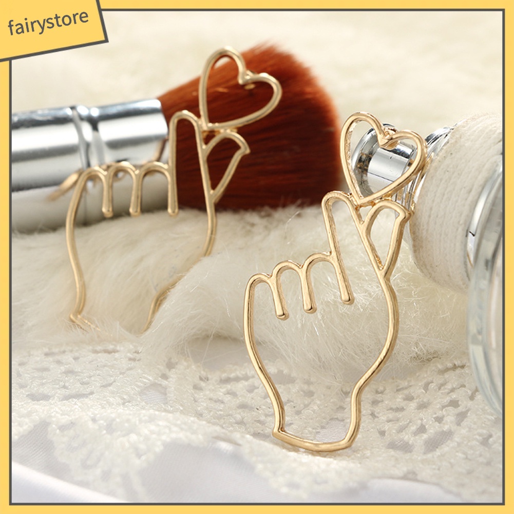 Bông Tai Hình Trái Tim Và Cử Chỉ Bằng Ngón Tay Thời Trang Dành Cho Nữ