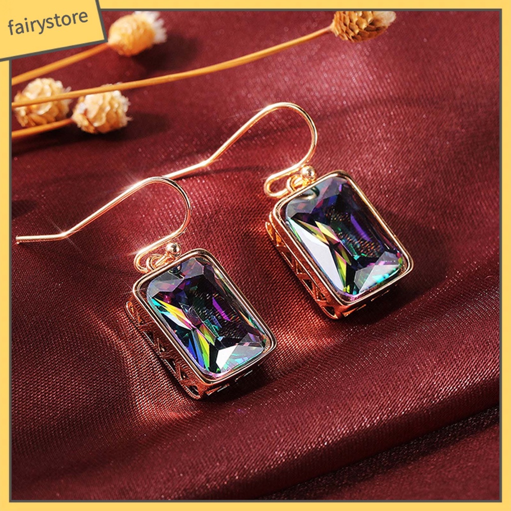 1 Đôi Bông Tai Hình Giọt Nước Đính Đá Zircon Nhiều Màu Sang Trọng