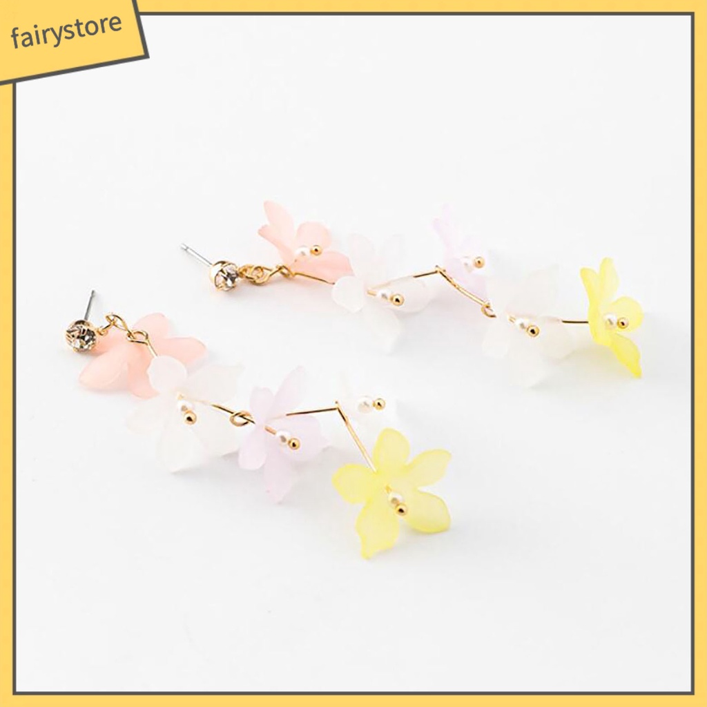 1 Đôi Bông Tai Hình Hoa Đính Ngọc Trai Giả Bằng Acrylic Thời Trang