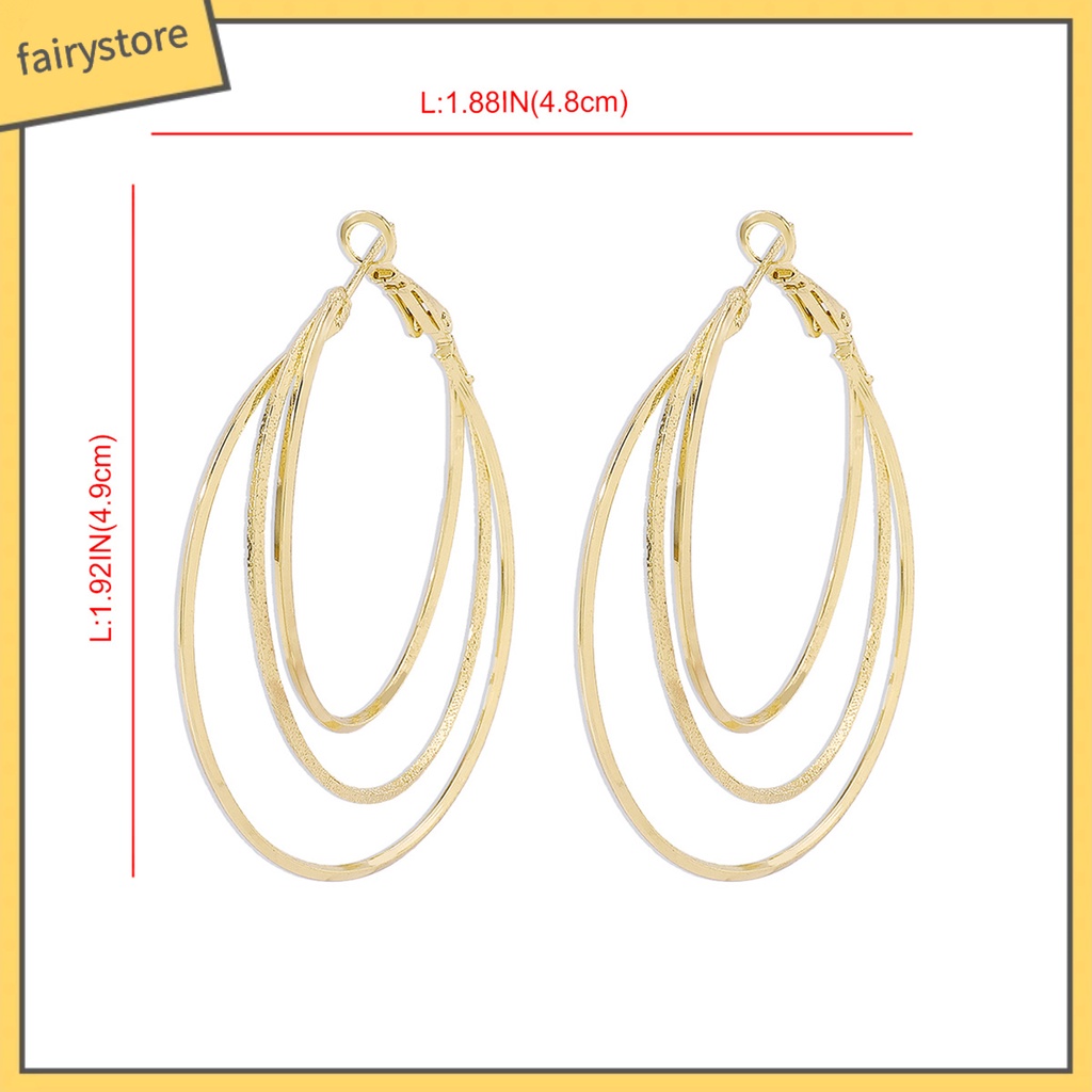 1 Đôi Bông Tai Hình Tròn Lớn Ba Lớp Thời Trang Dành Cho Nữ