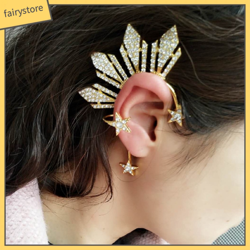 1 Khuyên Kẹp Vành Tai Không Xỏ Lỗ Hình Quạt / Ngôi Sao Đính Pha Lê Lấp Lánh Thời Trang Dự Tiệc Cho Nữ