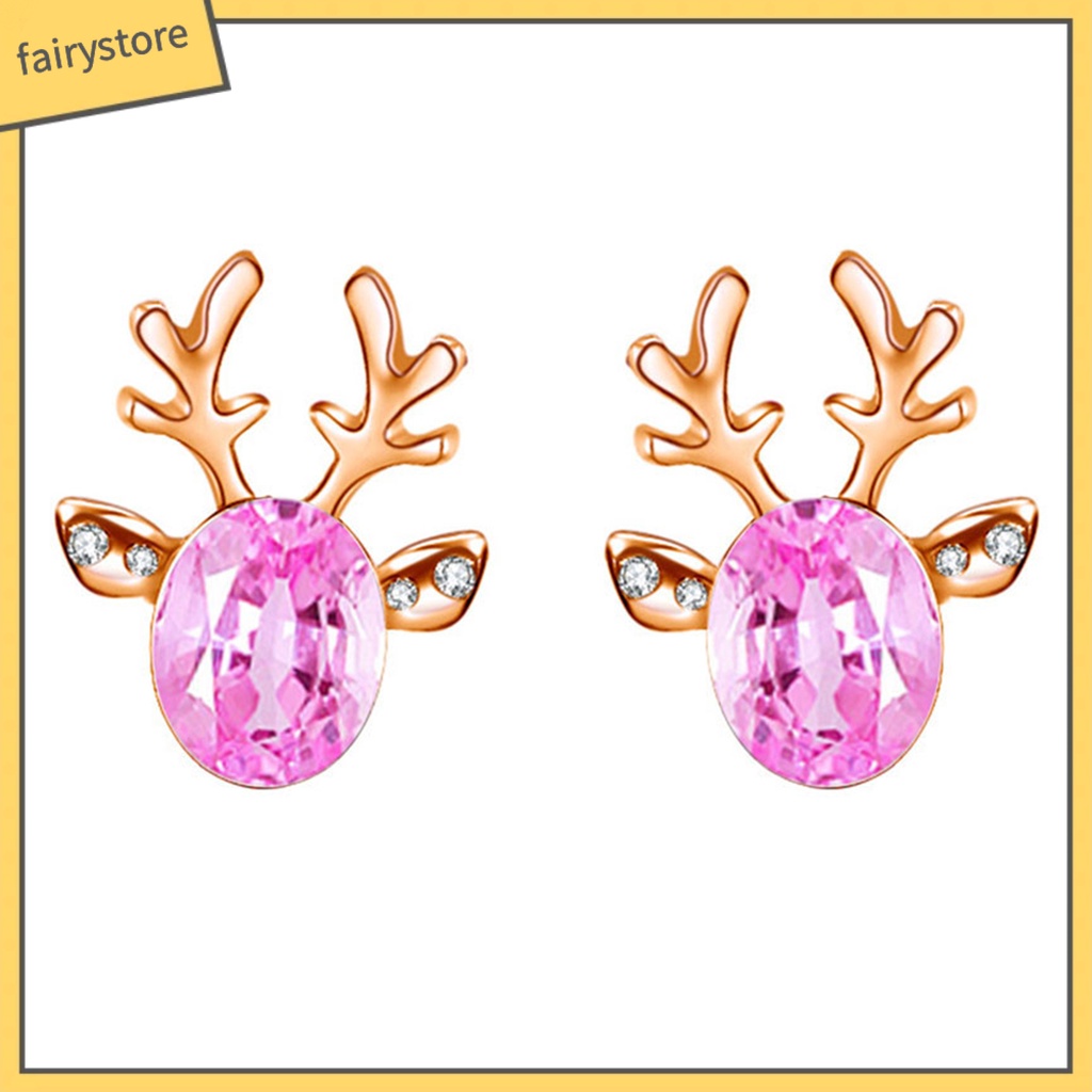 Set 2 Khuyên Tai Hình Tuần Lộc Giáng Sinh Đính Đá Phong Cách Boho Thời Trang Cho Nữ