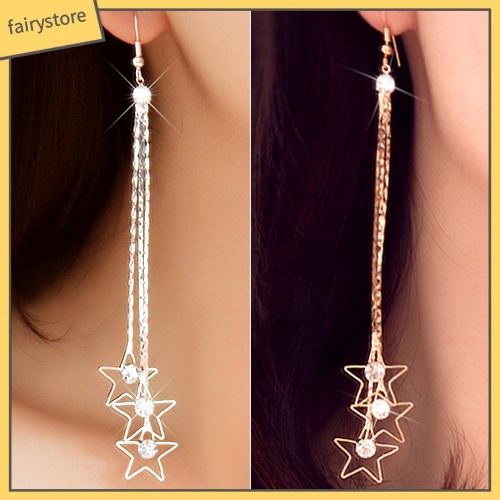 [FRO] Bông Tai Thả Dây Chuyền Dài 3 Lớp Đính Đá Rhinestone Hình Giọt Nước Cho Nữ