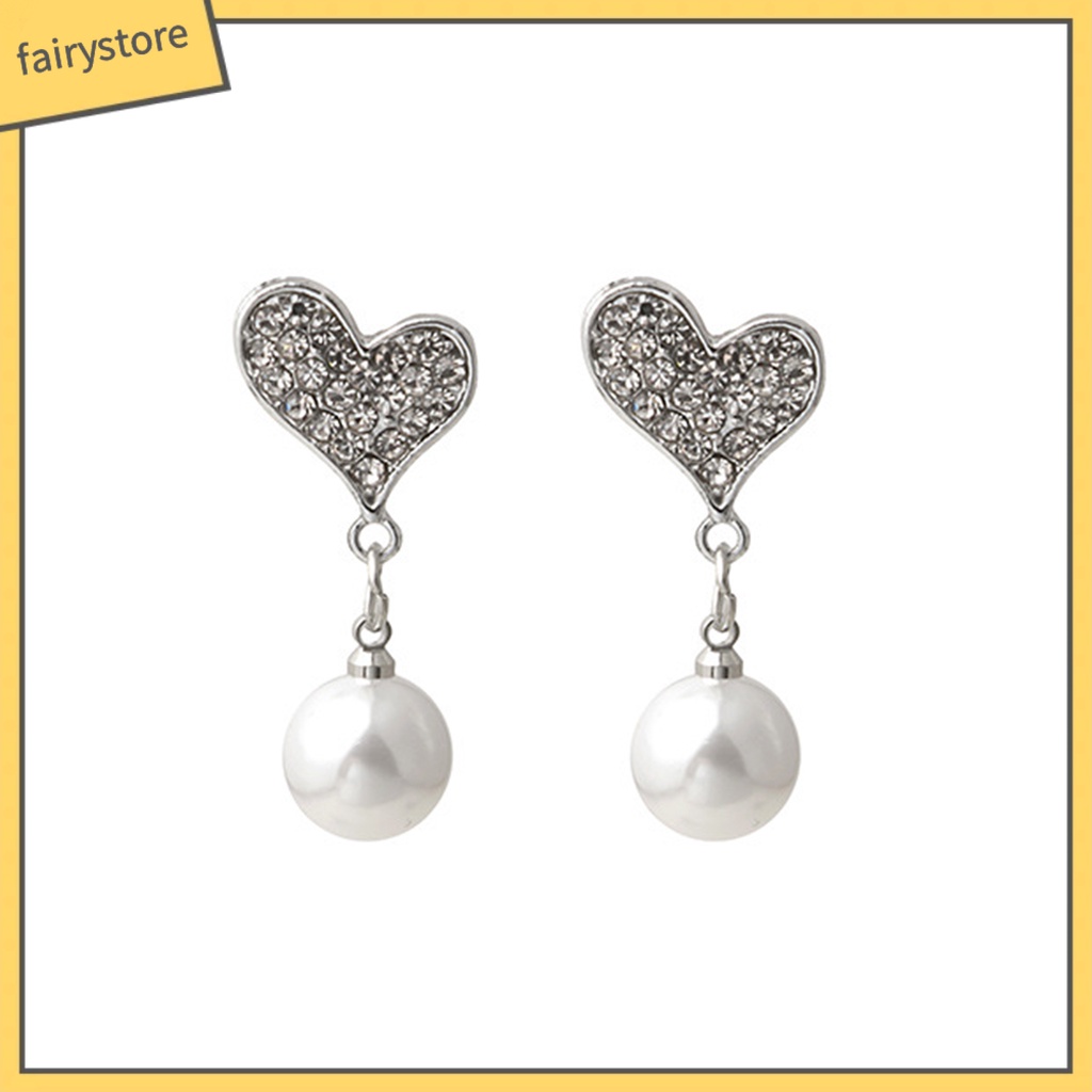 1 Đôi Bông Tai Hình Trái Tim Đính Đá Lấp Lánh Phong Cách Hàn Quốc