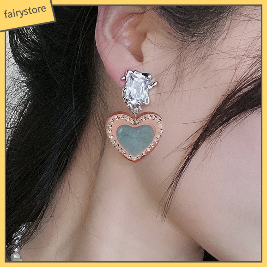 1 Đôi Bông Tai Hình Trái Tim Đính Đá Zircon Phong Cách Vintage