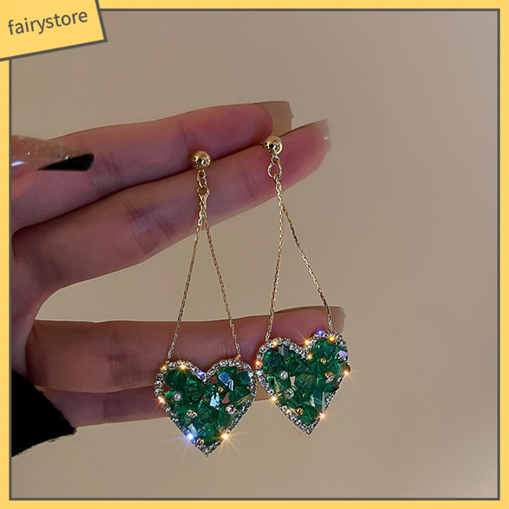 1 Đôi Bông Tai Hình Trái Tim Đính Pha Lê Lấp Lánh